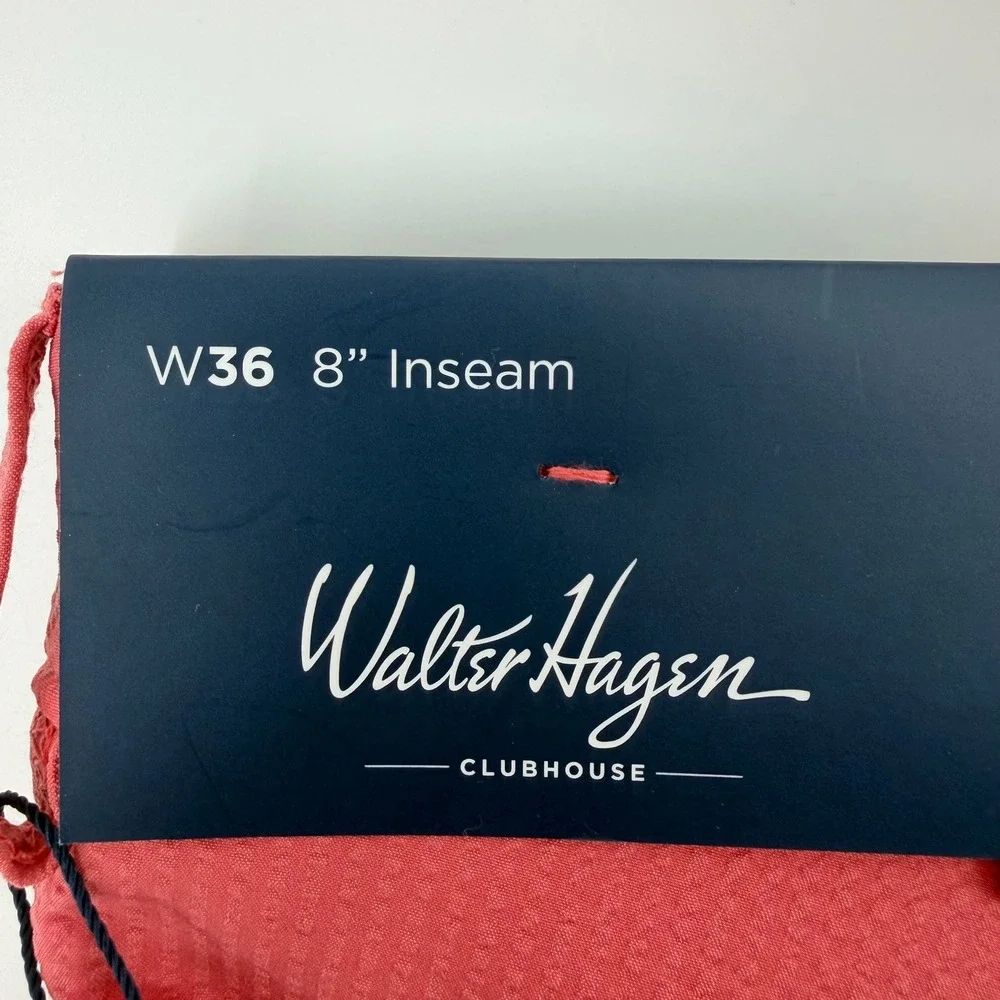 Walter Hagen Clubhouse Men Pink Rouge Seersucker Golf Short 36W 8in MGA14211 NWT